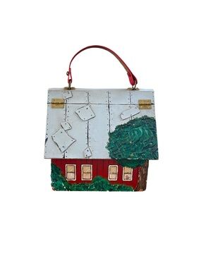 VINTAGE➕Handmade Wood Painted Folk Art Handbag
